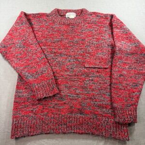 Spice of Life Sweater Mens Large Red Grey Excellent Vintage Marled Knit Pocket